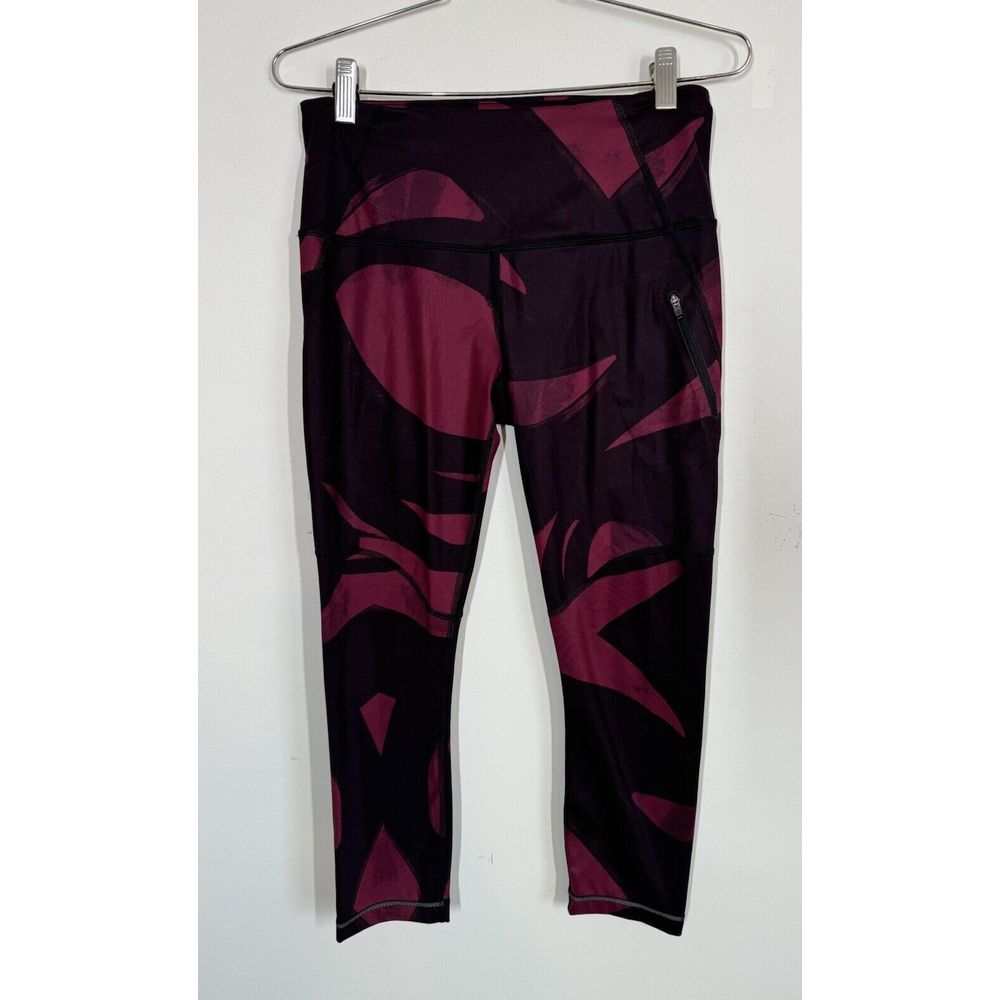Lululemon All Sport Crop Leggings Back Spin‎ Stroke Dashing Purple Black Size 6